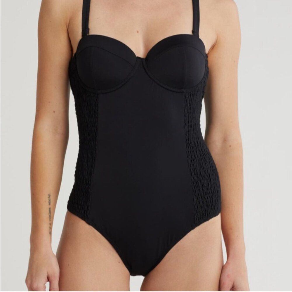 Betsey Johnson Swimsuit One Piece Black Underwire Smocked Corset NEW TAGS Small